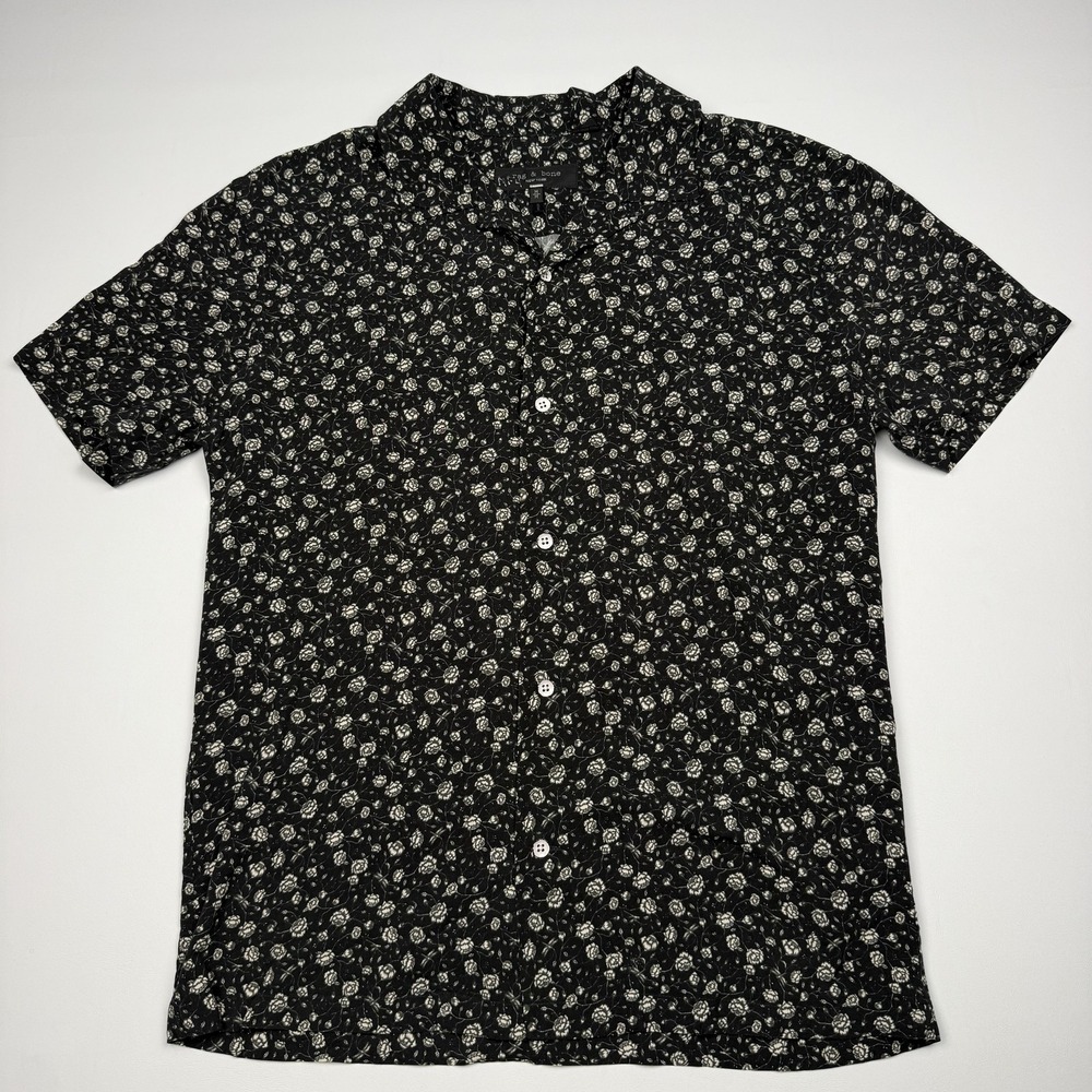 Rag & Bone Avery Shirt Mens Medium Black Floral Short Sleeve Button Up Casual